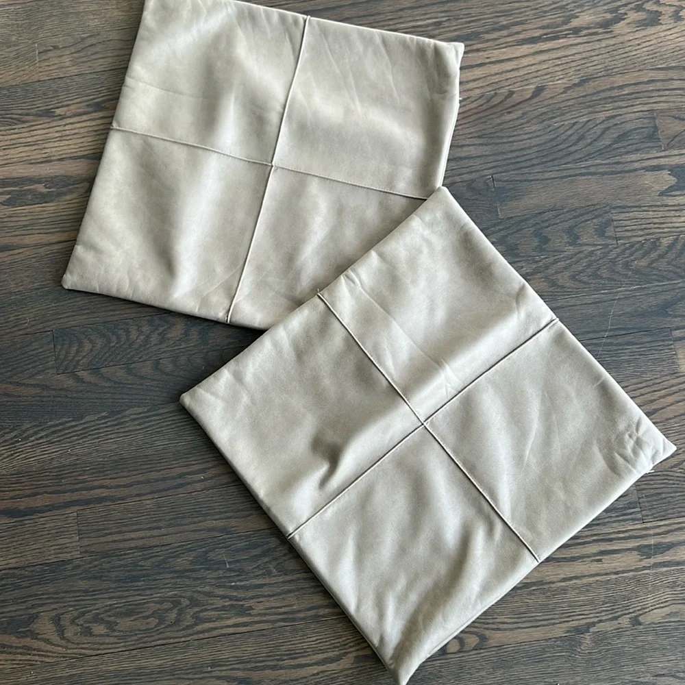 Set of Two Faux Leather Pillow Covers, beige color, 16x16